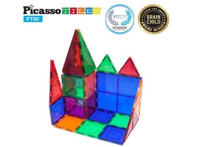 PicassoTiles 60 Piece Set 60pcs Magnet Building Tiles